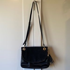 Black leather Tassle cross body purse